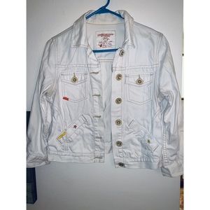 American Eagle White Embellished Jean Jacket